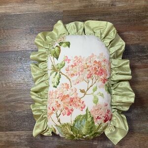 Vintage hydrangea, ruffled decorative pillow.